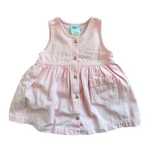 Vintage OshKosh Baby BGosh sz 18 Months PINK Striped Dress Jumper USA 80s